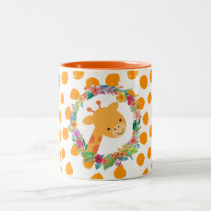 Cute Giraffe med vattenfärgad Blommigt Utandning Två-Tonad Mugg