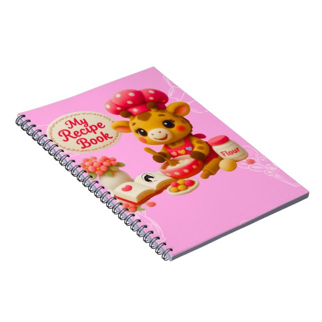 Cute Giraffe My Recipe Book Kawaii Pink Notebook Anteckningsbok (Högra Sidan)