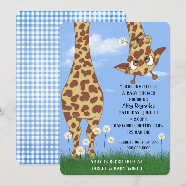 Cute Giraffe och Daisy Baby Shower Inbjudningar (Fram/baksida)