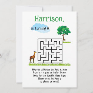 Cute giraffe och träd maze puzzle-födelsedag inbju inbjudningar