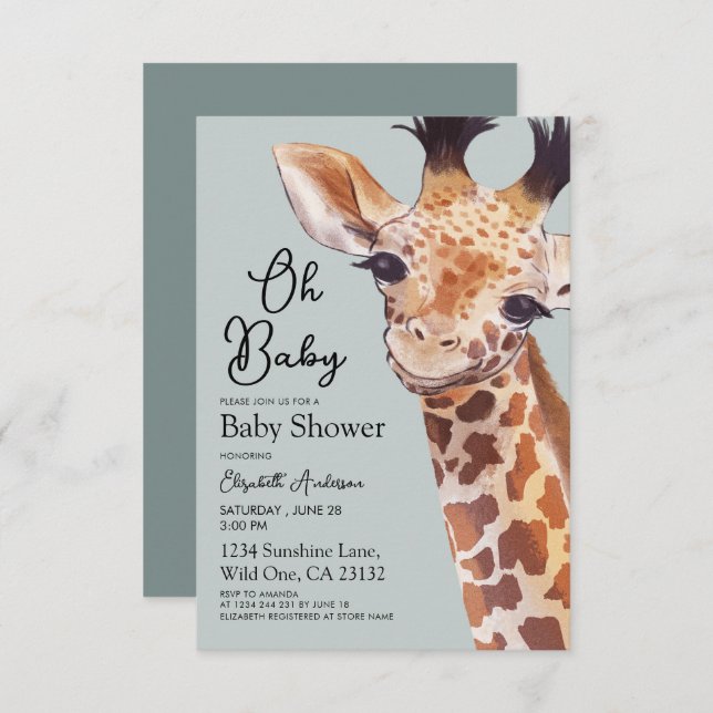 Cute Giraffe Oh Baby Baby Shower Inbjudningar (Fram/baksida)