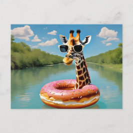 Cute Giraffe on Donut Floatation Device Vykort