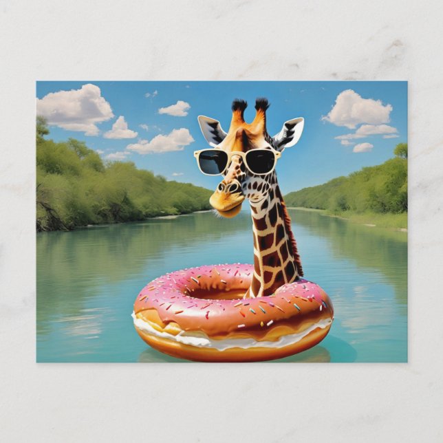 Cute Giraffe on Donut Floatation Device Vykort (Framsida)