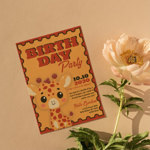 Cute Giraffe Orange Barns födelsedag-partiets inbj Inbjudningar