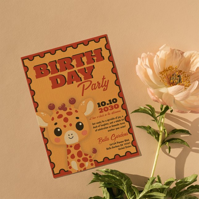 Cute Giraffe Orange Barns födelsedag-partiets inbj Inbjudningar (Skapare uppladdad)