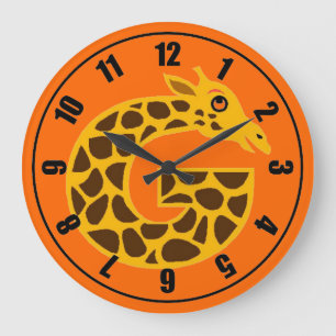 Cute Giraffe Orange Clock Stor Klocka
