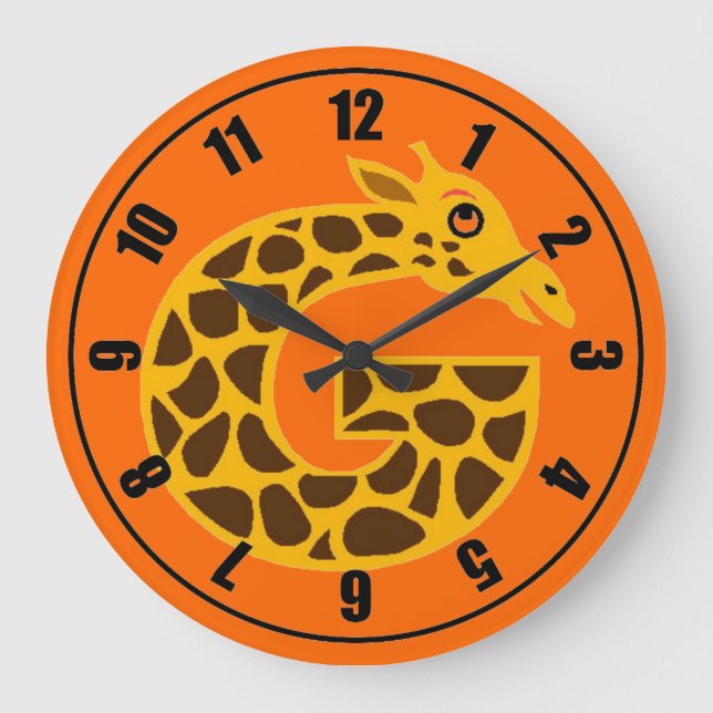 Cute Giraffe Orange Clock Stor Klocka (Framsida)