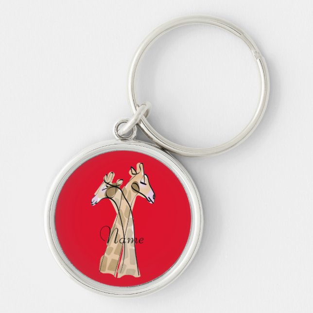 Cute Giraffe par Thunder_Cove Rund Silverfärgad Nyckelring (Framsidan)