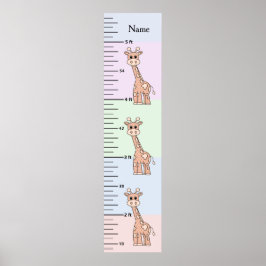 Cute Giraffe Pastel Growth Chart Add Child's Namn Poster