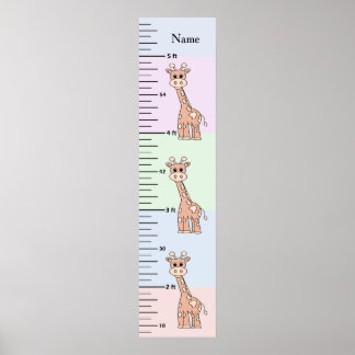 Cute Giraffe Pastel Growth Chart Add Child's Namn Poster