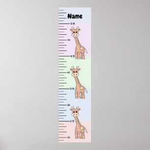Cute Giraffe Pastel Growth Chart Add Child's Namn Poster