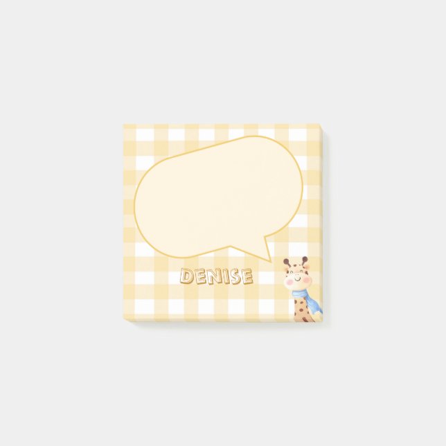 Cute Giraffe Pastel Orange Gingham Mönster Post-it Block (Framsida)