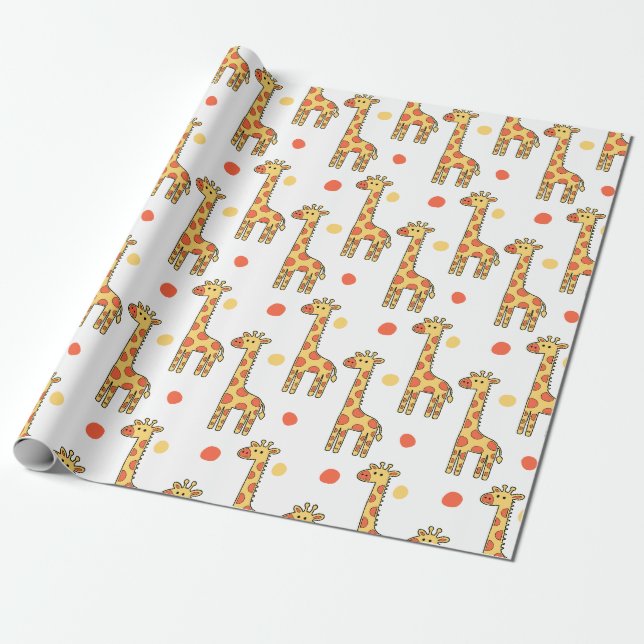 Cute Giraffe Pattern Yellow Cartoon Animal Print Presentpapper (Utrullad)