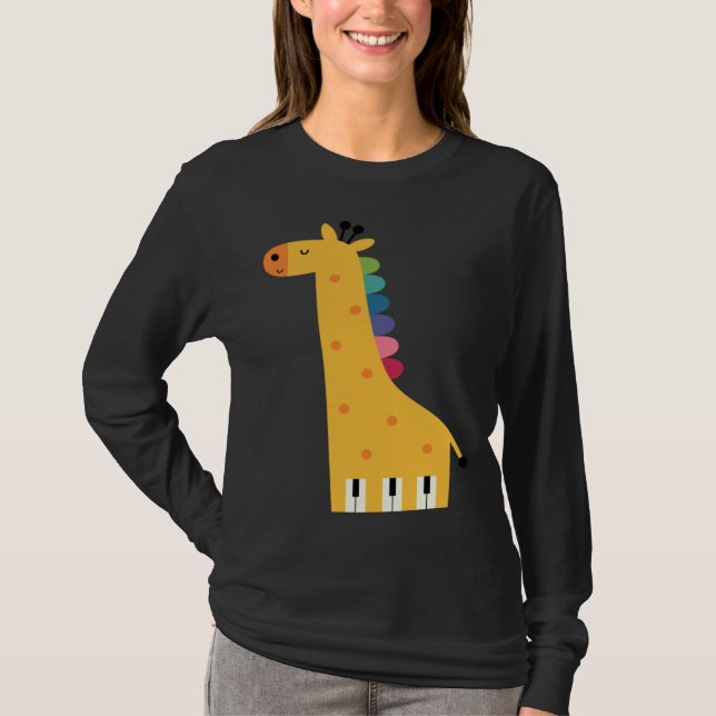 Cute Giraffe Piano Music T Shirt (Framsida)