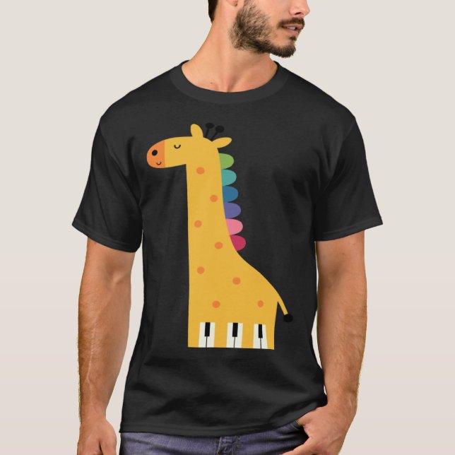 Cute Giraffe Piano Music T Shirt (Framsida)