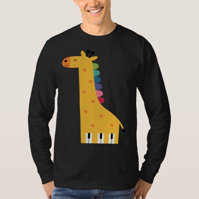 Cute Giraffe Piano Music T Shirt (Framsida)