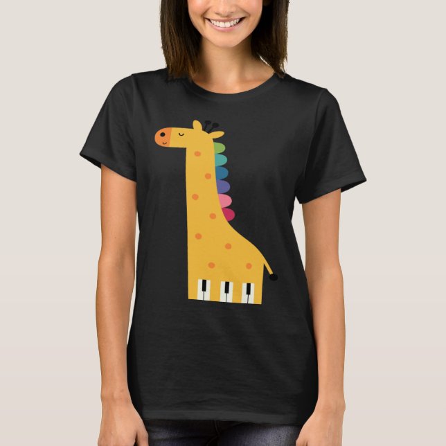 Cute Giraffe Piano Music T Shirt (Framsida)