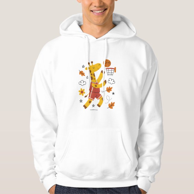 Cute Giraffe Playing Basketball Cartoon  Hoodie (Framsida)