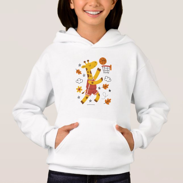 Cute Giraffe Playing Basketball Cartoon  T Shirt (Framsida)