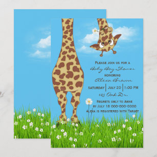 Cute Giraffe Pojke Shower Inbjudningar