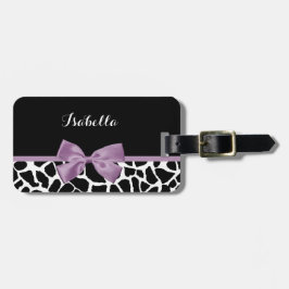 Cute Giraffe Print Lavender Lila Bow med Namn Bagagebricka