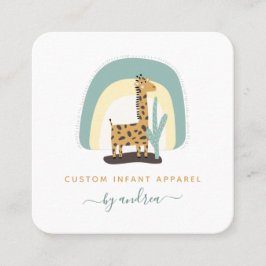 Cute Giraffe Rainbow & Cactus Cacti Baby Boutique Fyrkantigt Visitkort