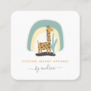 Cute Giraffe Rainbow & Cactus Cacti Baby Boutique Fyrkantigt Visitkort