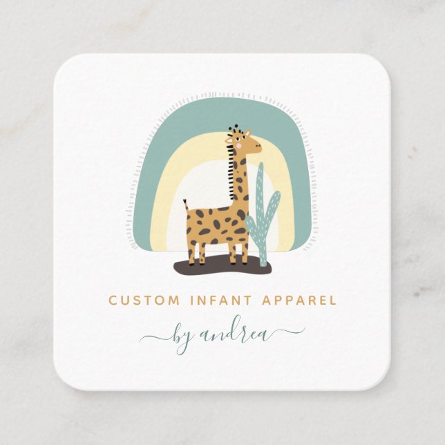 Cute Giraffe Rainbow & Cactus Cacti Baby Boutique Fyrkantigt Visitkort (Framsida)
