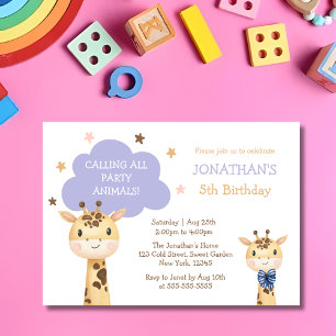 Cute Giraffe ringer upp djur från Party på födelse Inbjudningar