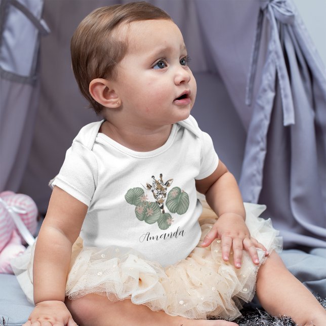 Cute Giraffe Safari Animal Botanical Birthday T Shirt (Skapare uppladdad)