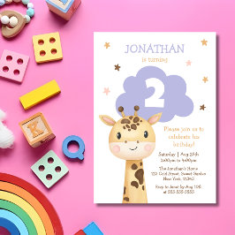 Cute Giraffe Safari Animal Kids Birthday Inbjudningar