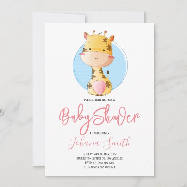 Cute Giraffe Safari Baby Shower-inbjudan Inbjudningar (Framsida)