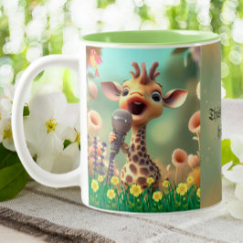 Cute Giraffe Singing Funny Quote High Notes Anpass Två-Tonad Mugg