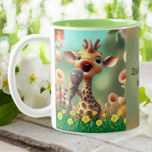 Cute Giraffe Singing Funny Quote High Notes Anpass Två-Tonad Mugg