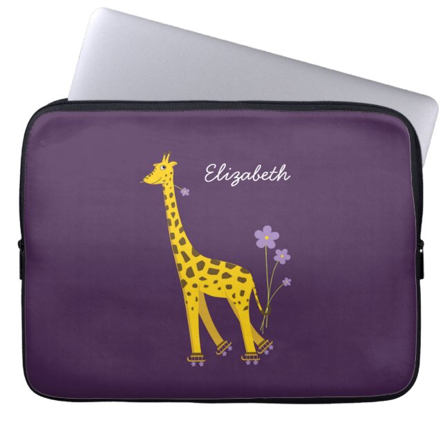 Cute Giraffe Skating Girl Namn Laptop Sleeve (Framsidan)