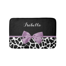 Cute Giraffe Skriv ut Lavender Lila Bow med Namn Badrumsmatta