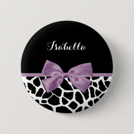 Cute Giraffe Skriv ut Lavender Lila Bow med Namn Knapp