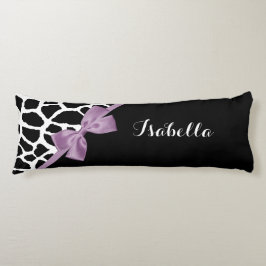 Cute Giraffe Skriv ut Lavender Lila Bow med Namn Kroppskudde