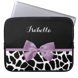 Cute Giraffe Skriv ut Lavender Lila Bow med Namn Laptop Fodral