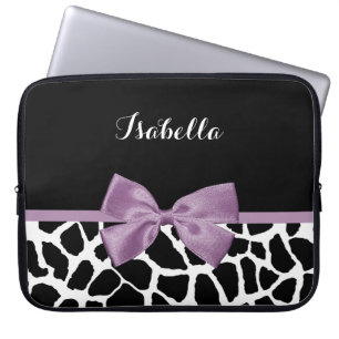 Cute Giraffe Skriv ut Lavender Lila Bow med Namn Laptop Fodral