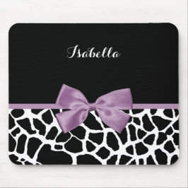 Cute Giraffe Skriv ut Lavender Lila Bow med Namn Musmatta