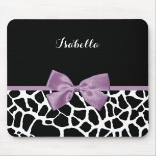 Cute Giraffe Skriv ut Lavender Lila Bow med Namn Musmatta
