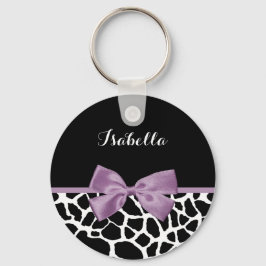 Cute Giraffe Skriv ut Lavender Lila Bow med Namn Nyckelring