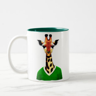 Cute Giraffe som bar en Grönt sötare Två-Tonad Mugg