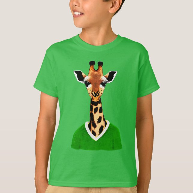 Cute Giraffe som bar en Grönt Sweater Barn Tee (Framsida)