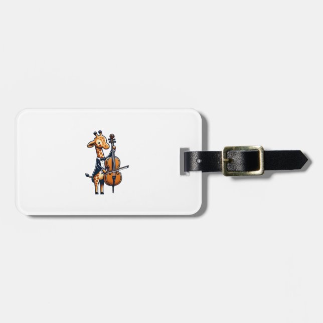 Cute Giraffe spelar Cello Giraffes Musician Music Bagagebricka (Horisontell Framsida)
