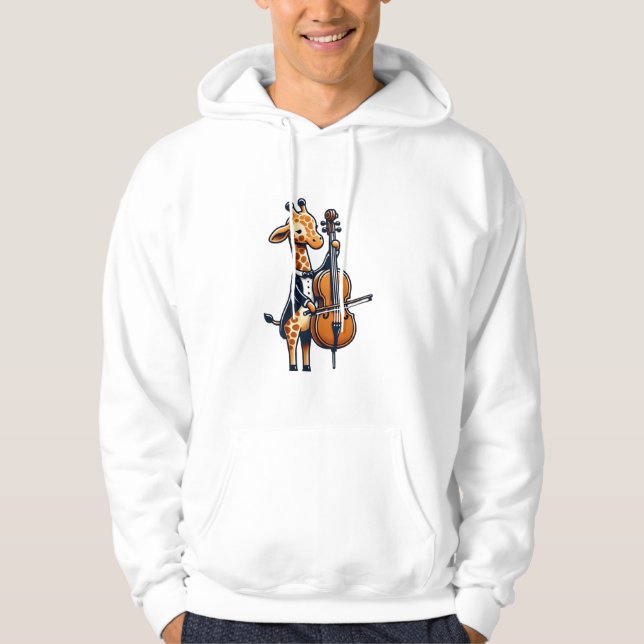 Cute Giraffe spelar Cello Giraffes Musician Music Hoodie (Framsida)