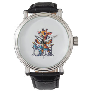 Cute Giraffe spelar ut Drums Giraffes Drummer Musi Armbandsur