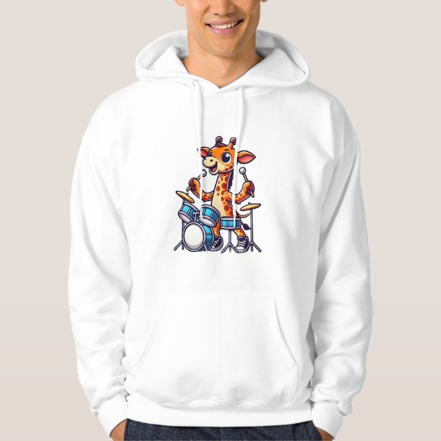 Cute Giraffe spelar ut Drums Giraffes Drummer Musi Hoodie (Framsida)