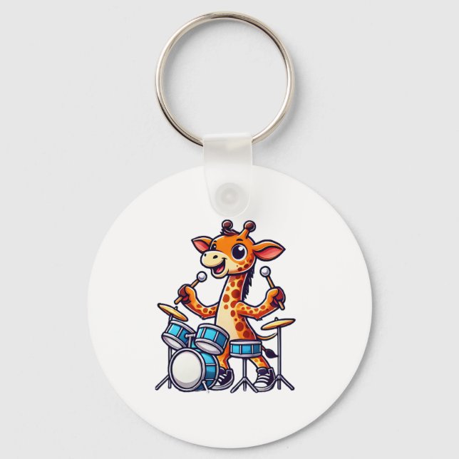 Cute Giraffe spelar ut Drums Giraffes Drummer Musi Nyckelring (Framsida)